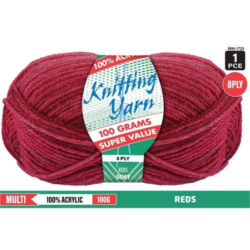 Knitting Yarn 8ply 100g Reds