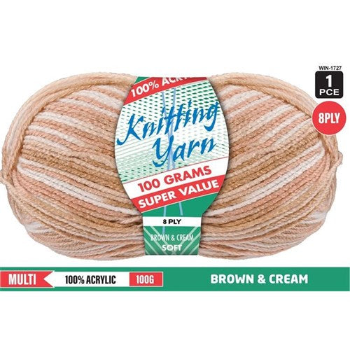 Knitting Yarn 8ply 100g Brown Cream