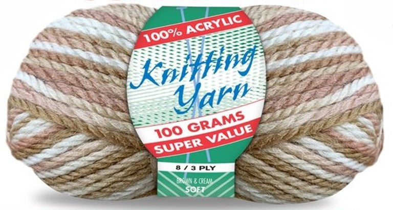 Knitting Yarn 8ply 100g Brown Cream