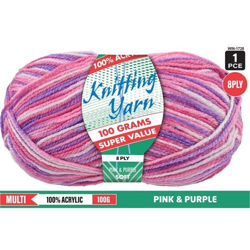 Knitting Yarn 8ply 100g Pink Purple