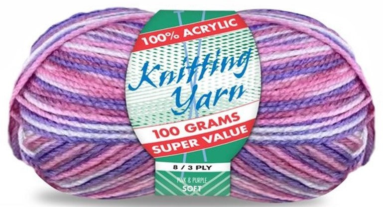 Knitting Yarn 8ply 100g Pink Purple