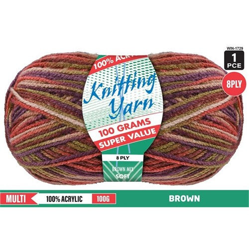 Knitting Yarn 8ply 100g Brown Mix
