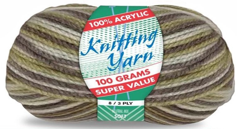 KNITTING YARN 8ply 100g NEUTRAL MIX
