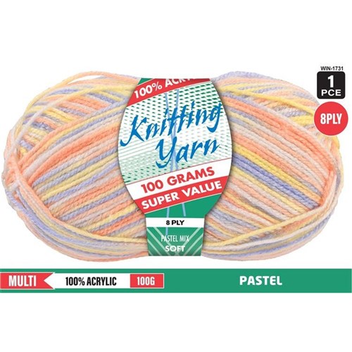 Knitting Yarn 8ply 100g Pastel Mix