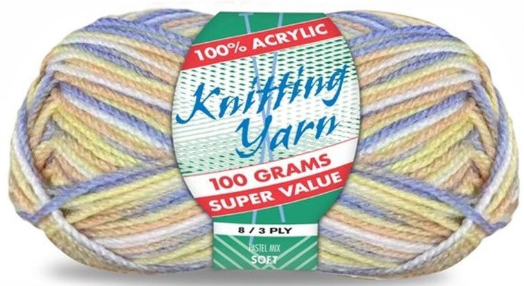 Knitting Yarn 8ply 100g Pastel Mix