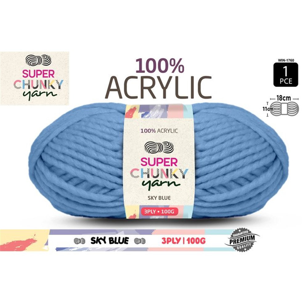 Super Chunky Yarn 3ply 50g Sky Blue