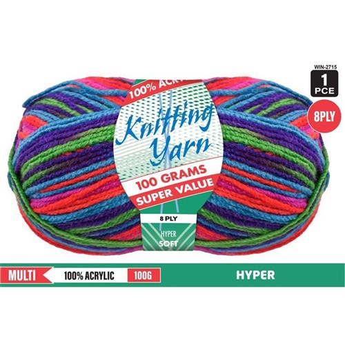 1pce Acrylic Multi Yarn HYPER 8ply 100G