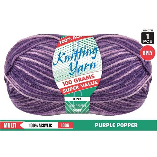 1pce Acrylic Multi Yarn PUR/POP 8ply100G