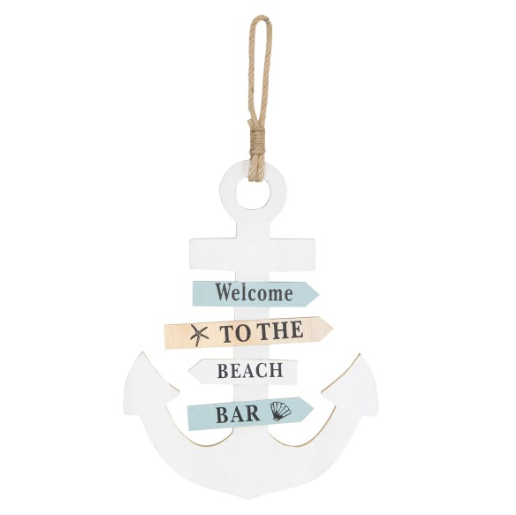 30cm White Beach Anchor Welcome To The Beach Bar Wall Art
