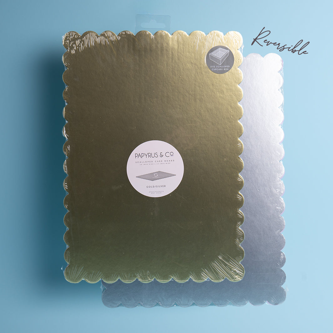 Rectangle Dual-Colour Scalloped Cake Board - Gold & Silver 14 x 10 inch