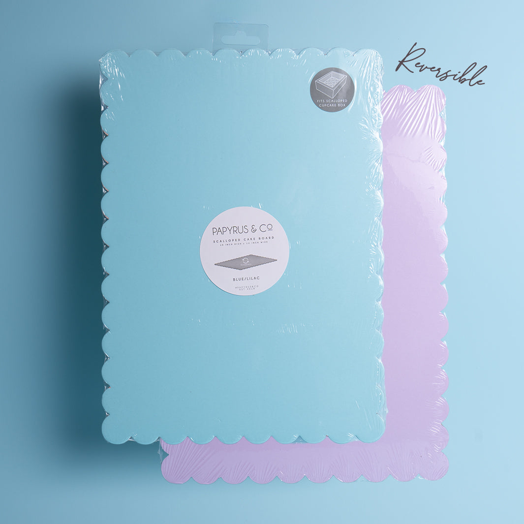 Rectangle Dual-Colour Scalloped Cake Board - Blue & Lilac 14 By 10