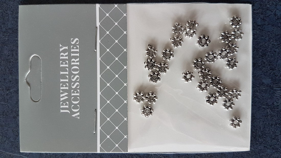 Spacer 6mm Daisy 30pcs Silver