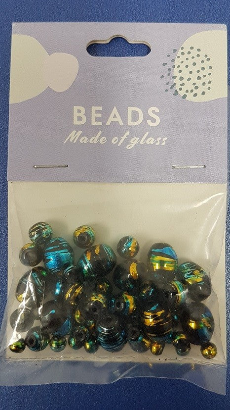 Glass Beads 4mm-8mm Metallic Stripe Black 50pcs