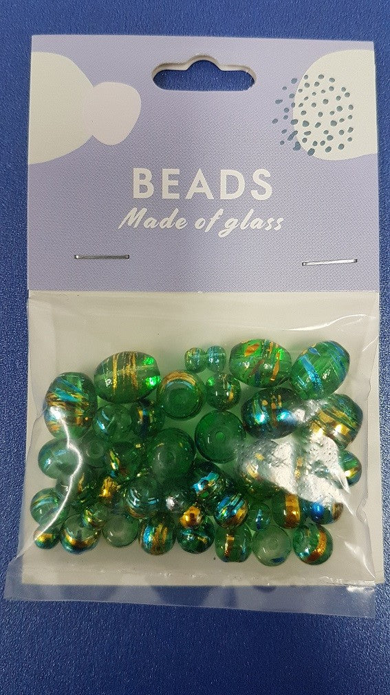 Glass Beads 4mm-8mm Metallic Stripe Lime 50pcs