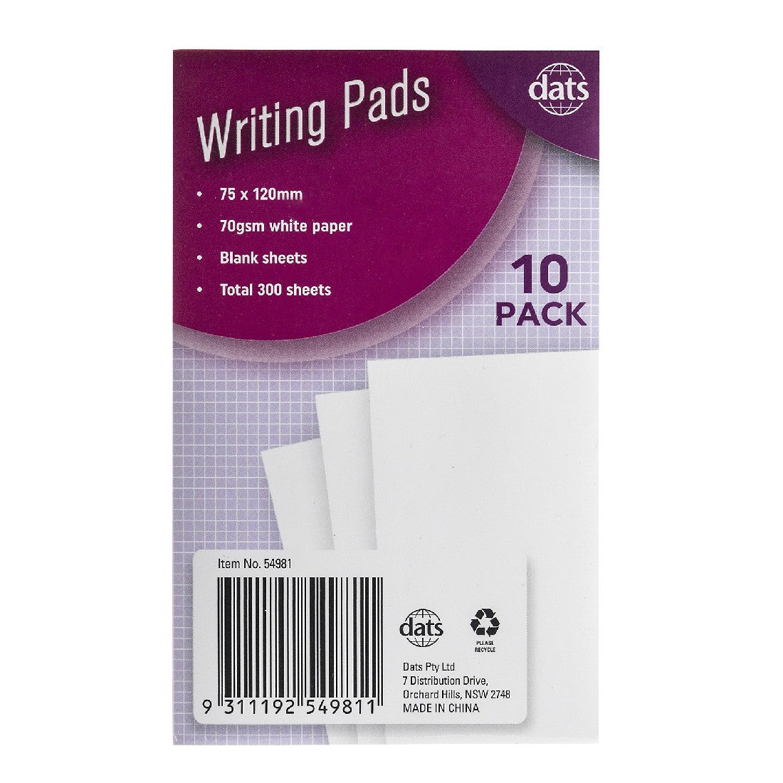 Writing Pads 10 Pack 75 X 120mm
