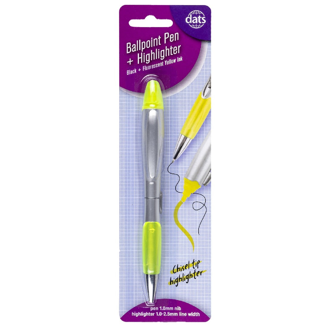 Pen Ballpoint Highlighter Dual Tip Yellow
