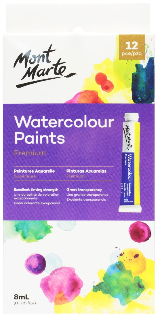 M.M. PREMIUM WATERCOLOUR PAINTS 12PCE X 8ML