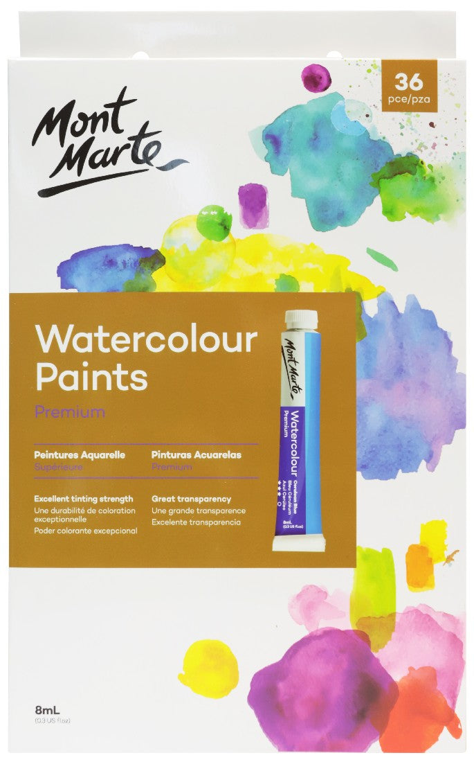 M.M. PREMIUM WATERCOLOUR PAINTS 36PCE X 8ML