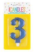 Metallic Blue B'day Candle - Number 3