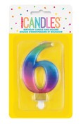 Met Rainbow B'day Candle - Number 6