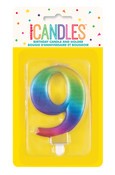 Met Rainbow B'day Candle - Number 9