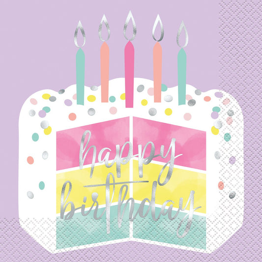 Foil Pastel cake birthday Luncheon Napkins - 16pack