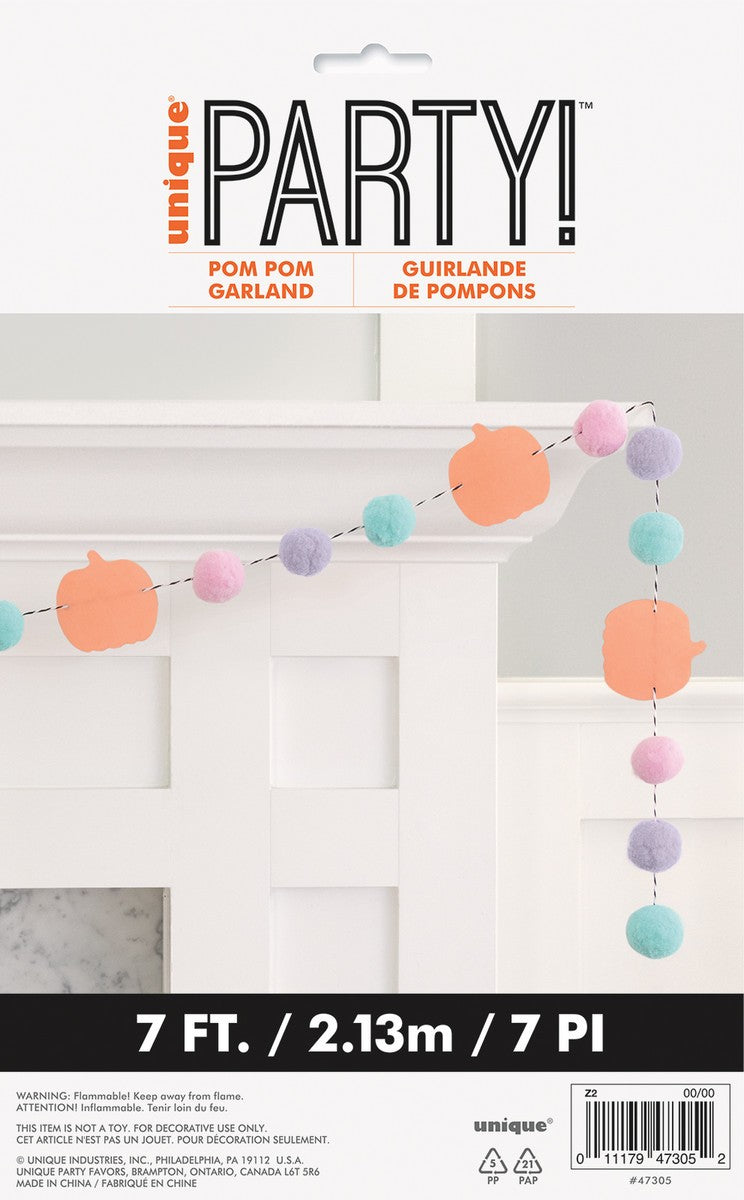 PASTEL HAUNTINGS PUMPKIN FELT POM POM GARLAND 2.13M (7')