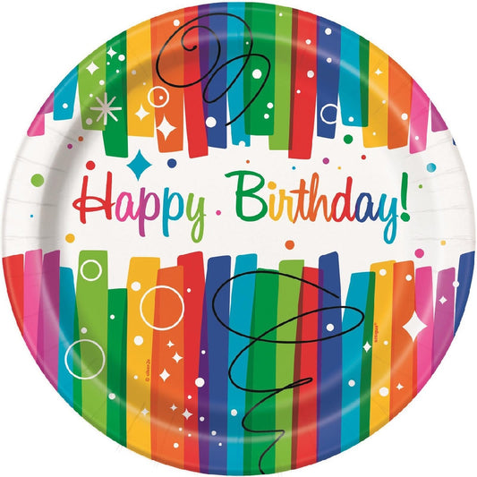 RAINBOW RIBBONS 8 PACK PAPER PLATES