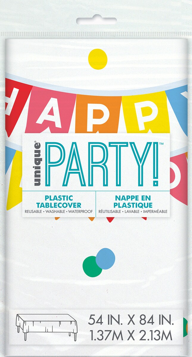 PLASTIC TABLECOVER 1.37x2.74M RAINBOW BIRTHDAY