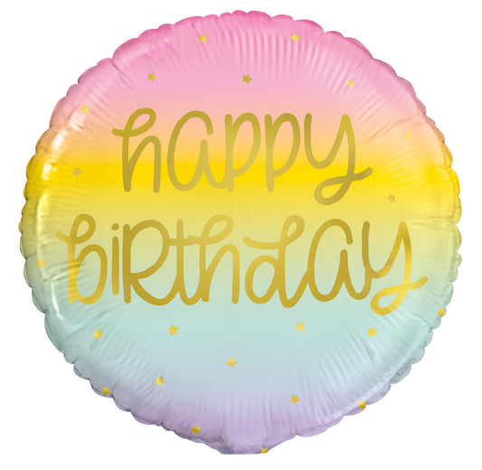 Pastel Rainbow With Gold Happy Birthday 45cm (18") Foil Balloon