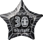 Foil Balloon 50cm Star Glitz Black Age 30