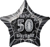 Foil Balloon 50cm Star Glitz Black Age 50