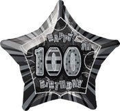 Foil Balloon 50cm Star Glitz Black Age 100
