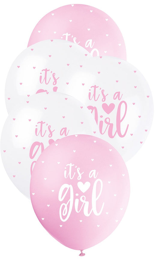 It's a girl! 5 Pack 30cm Pearl Pink & White