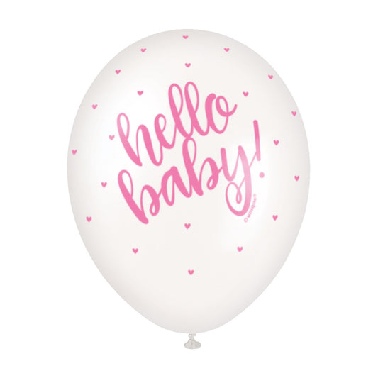 'Hello Baby' Pink text 5 Pack 30cm Pearl White