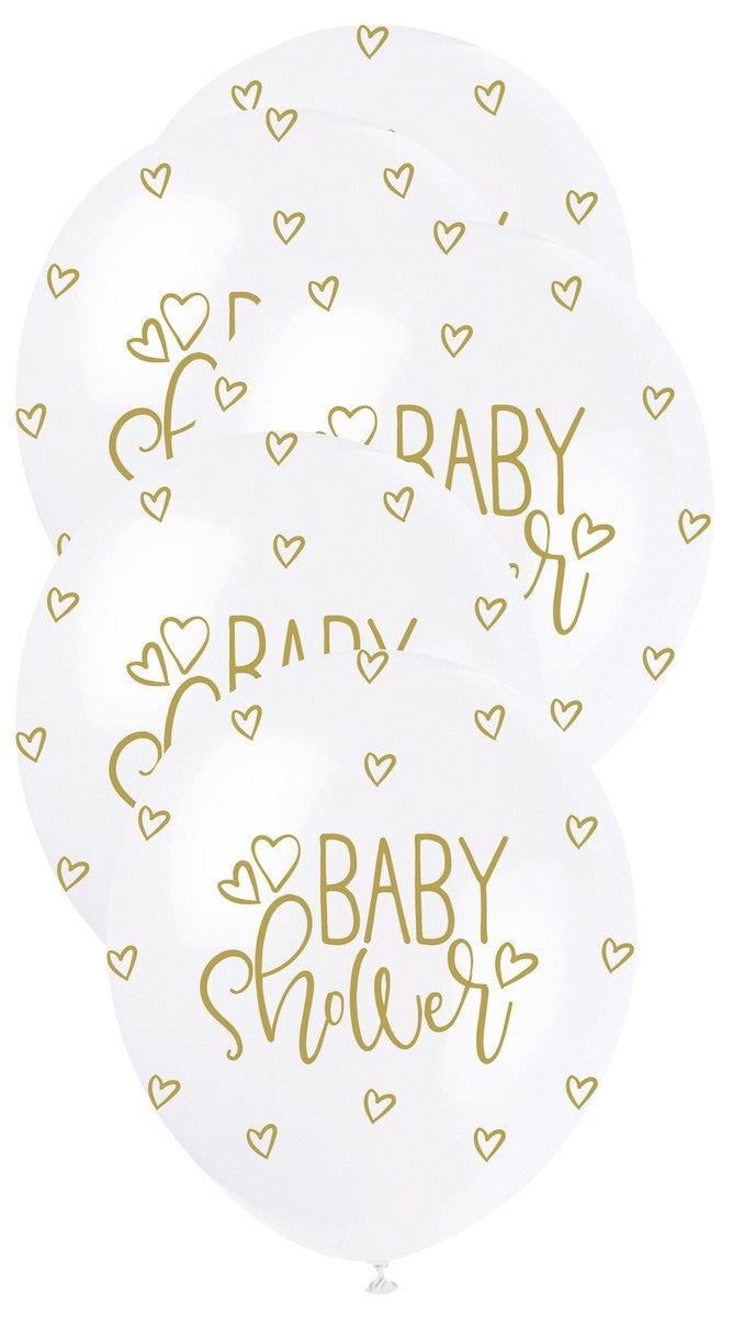 Baby Shower Gold Text 5 Pack 30cm Pearl White