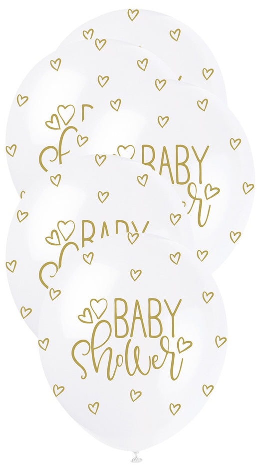 Baby Shower Gold Text 5 Pack 30cm Pearl White