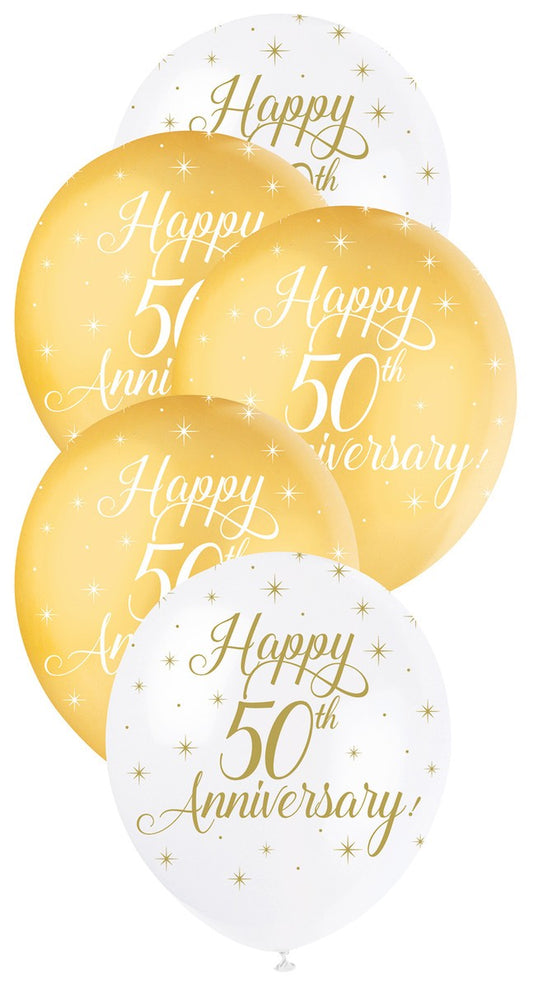 Happy 50th Wedding Anniversary 5 Pack 30cm Gold & White