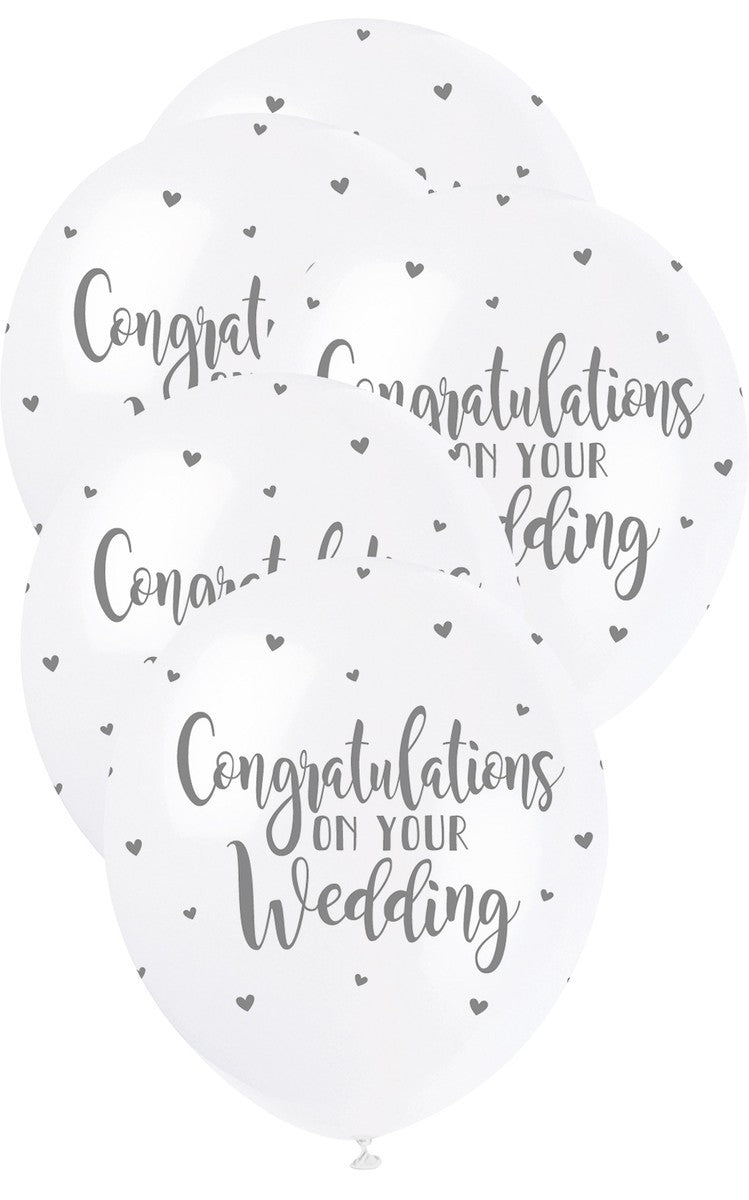 'Congrats on your Wedding!' 5 Pack 30cm Pearl White