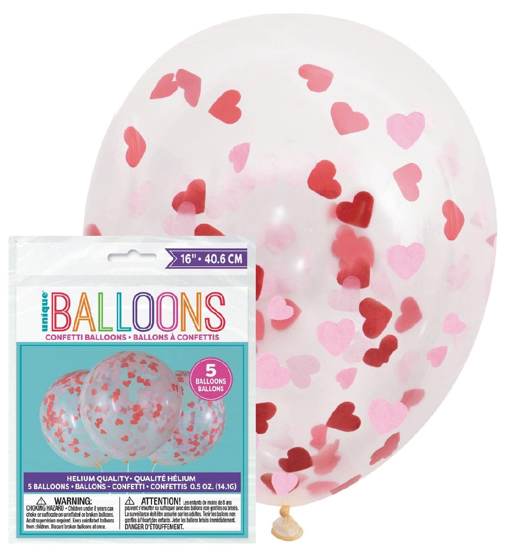 Confetti Balloon 40cm 5pk Pink Hearts