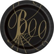 Paper Plates 17.1cm 8pk Black & Gold Spider Web