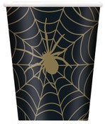 Paper Cups 270ml 8-Pack Black & Gold Spider Web