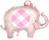 Foil Balloon 73cm Elephant Pink Gingham