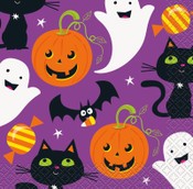 Beverage Napkins 16-Pack Cat & Pumpkin