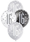 Balloons 30cm 6pk - Black Silver White Assorted 16