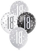 Balloons 30cm 6pk - Black Silver White Assorted 18