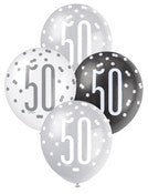 Balloons 30cm 6pk - Black Silver White Assorted 50