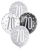 Balloons 30cm 6pk - Black Silver White Assorted 70