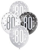 Balloons 30cm 6pk - Black Silver White Assorted 80