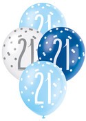 Balloons 30cm 6pk - Blue White Assorted 21